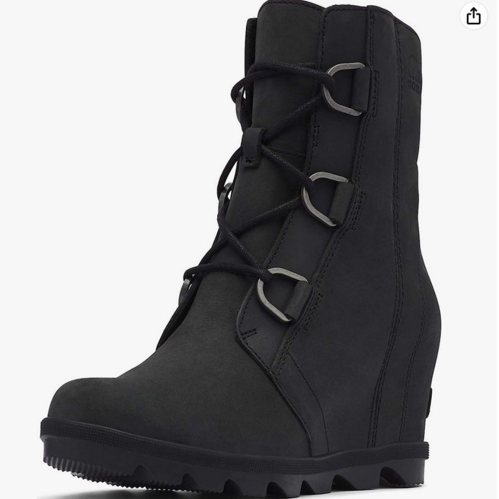 SOREL JOAN WEDGE II NUBUCK Heel Ankle Boots BLACK SIZE 11